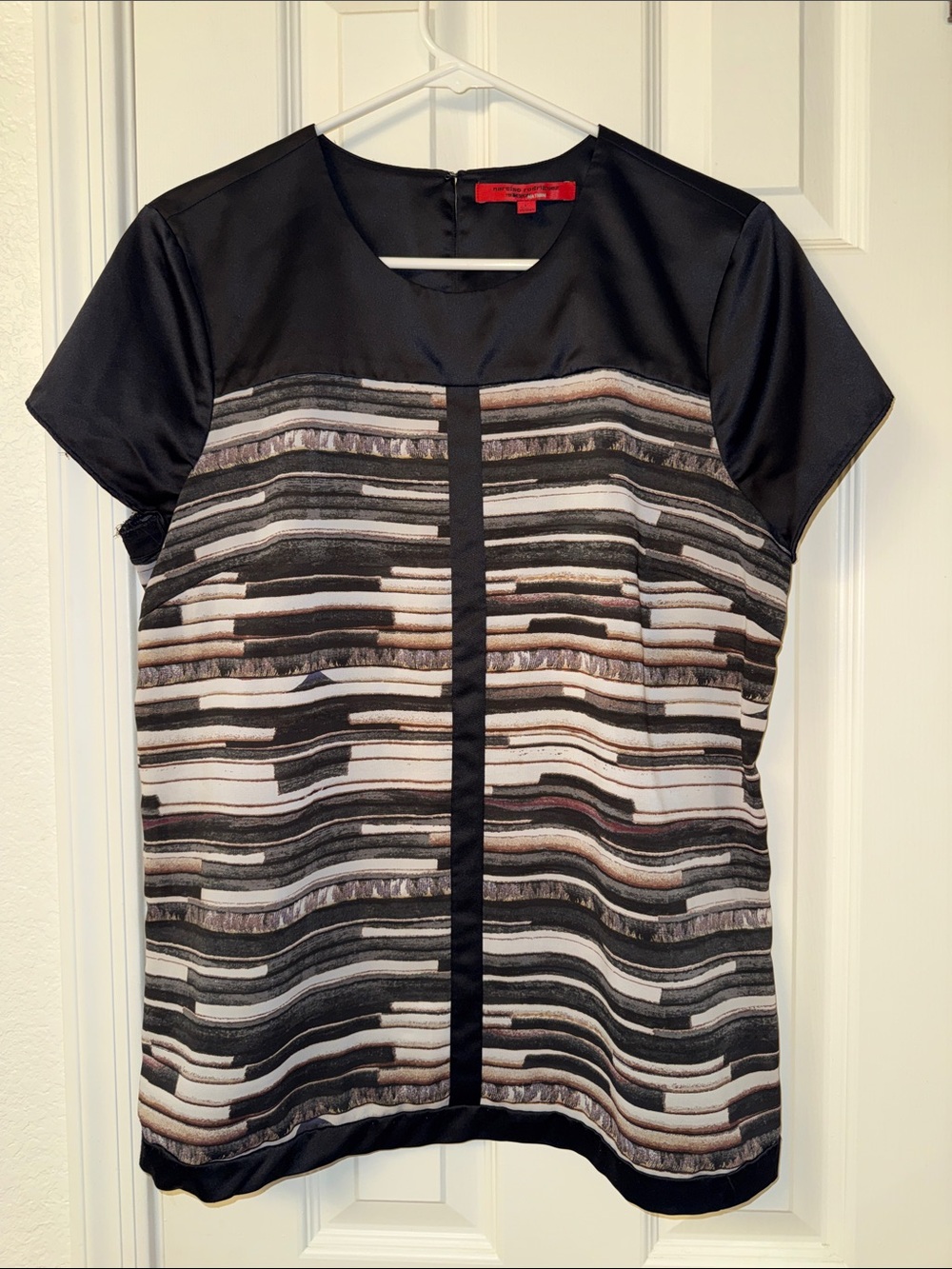 Narciso Rodriguez Black and White Striped Short-Sleeve Blouse